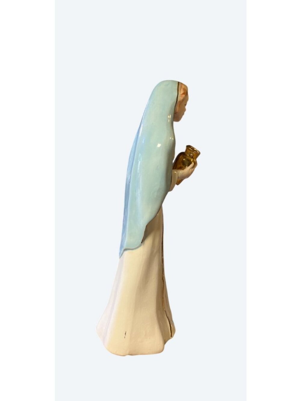 Lady Madonna Ceramic Figurine 9.25" Tall Hand painted Gold Colored Trim - Picture 6 of 13